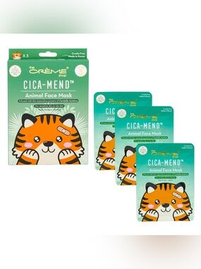 The Crème Shop Cica-Mend Animal Face Mask - Green & Orange Pack of 3 masks